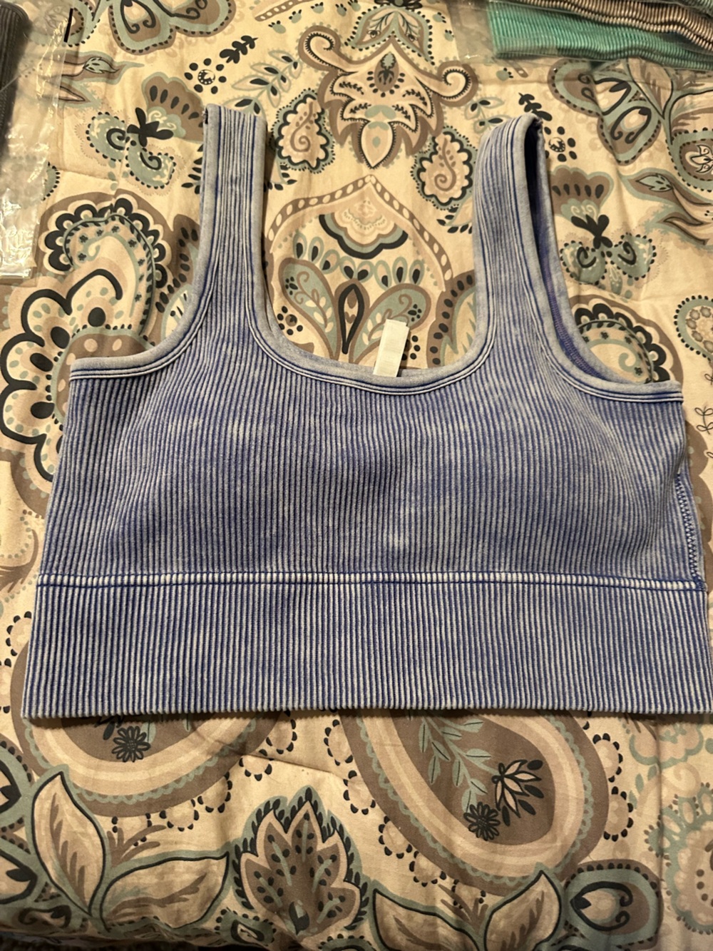 NWOT Zenana Light Indigo Washed Ribbed Cropped Bra Padded Tank L/XL
